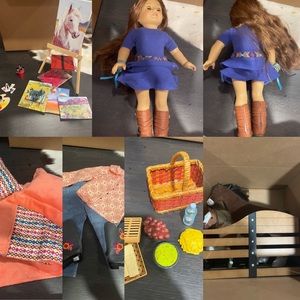 American Girl Doll Saige along with clothing, horses with stall, & accessories.